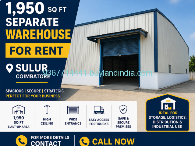 1950 Sq Ft Warehouse for Rent in Sulur
